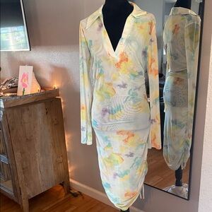 Bar III Pastel Multicolor Tie-Dye Long Sleeve Midi Dress